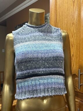 Wilfred Striped Knit Crop Top in Blue and Gray Gradient